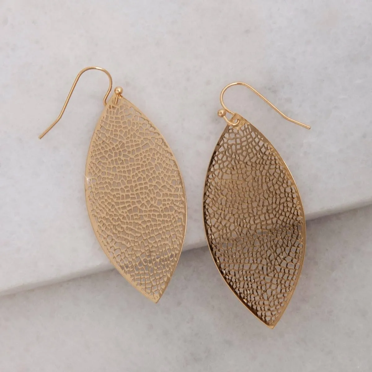 Boho Leaf Dangle Earrings for Women - Gold or Silver Tone Dangly Filigree Earrings - Lightweight Statement Earrings
