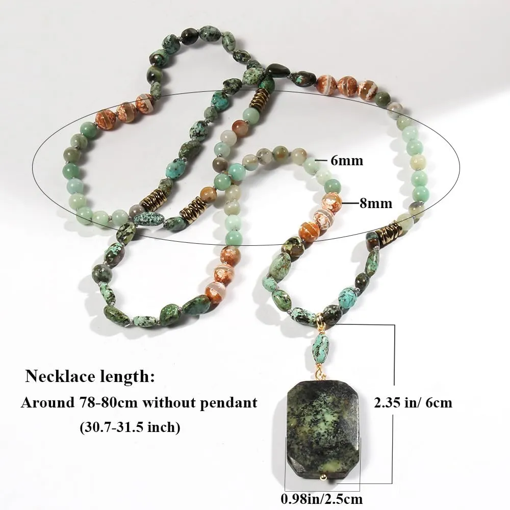 Boho Necklaces for Women/Men Trendy,32/35/36 Inch Natural Stone Beaded Long Pendant Necklaces for Womens,Handmade Bohemian Fashion Chakra Chunky Statement Charm Necklace Jewelry Gift