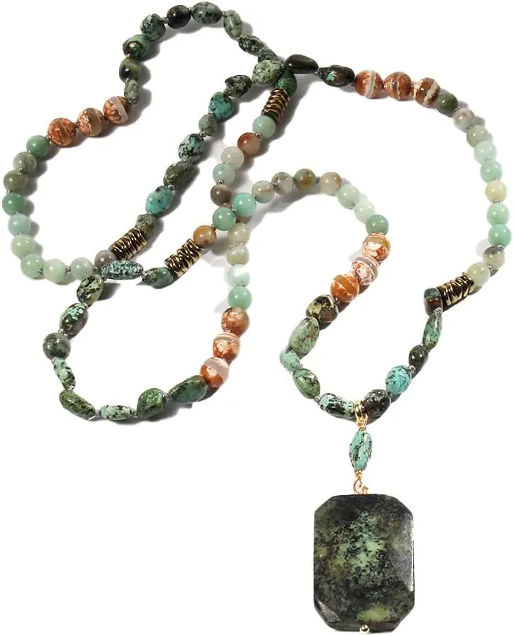 Boho Necklaces for Women/Men Trendy,32/35/36 Inch Natural Stone Beaded Long Pendant Necklaces for Womens,Handmade Bohemian Fashion Chakra Chunky Statement Charm Necklace Jewelry Gift