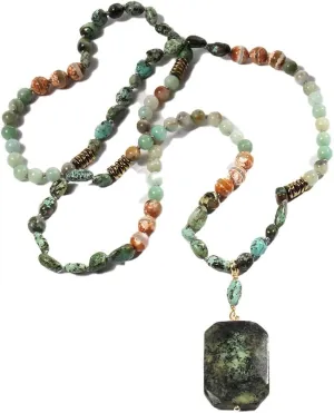Boho Necklaces for Women/Men Trendy,32/35/36 Inch Natural Stone Beaded Long Pendant Necklaces for Womens,Handmade Bohemian Fashion Chakra Chunky Statement Charm Necklace Jewelry Gift