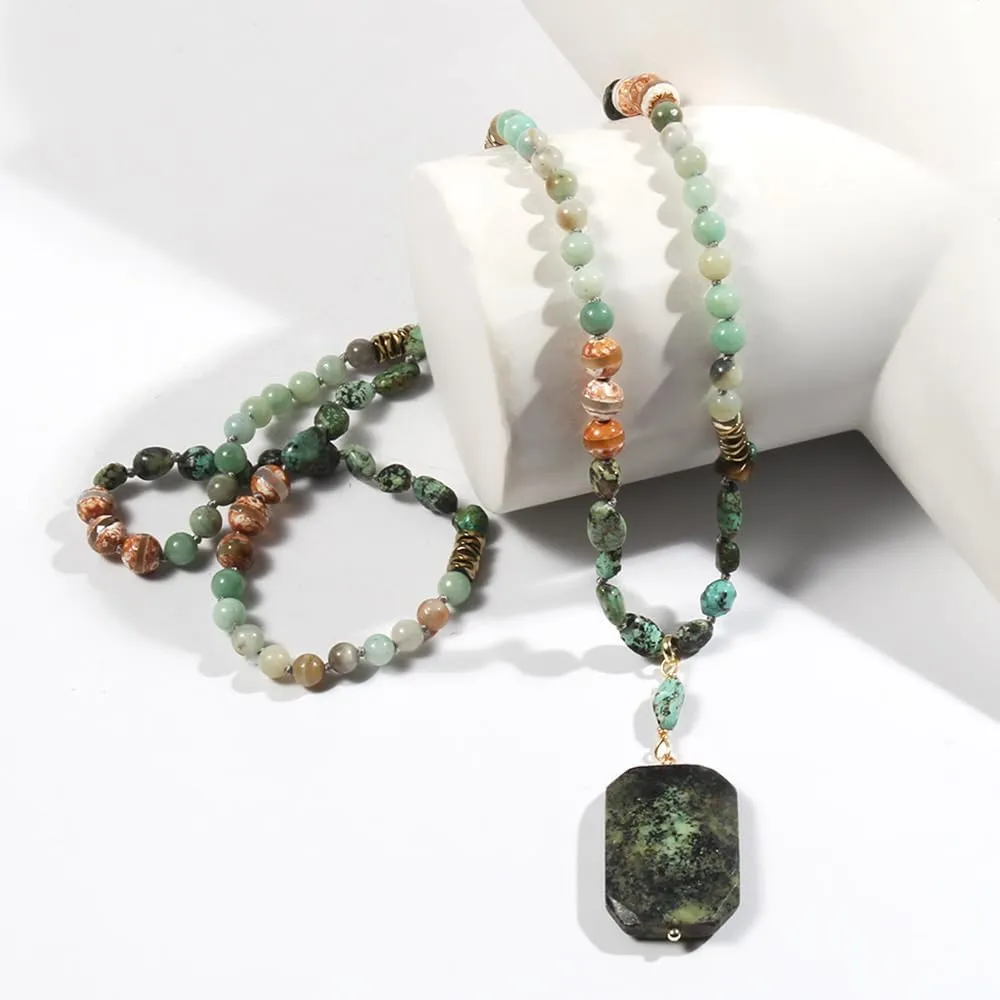 Boho Necklaces for Women/Men Trendy,32/35/36 Inch Natural Stone Beaded Long Pendant Necklaces for Womens,Handmade Bohemian Fashion Chakra Chunky Statement Charm Necklace Jewelry Gift