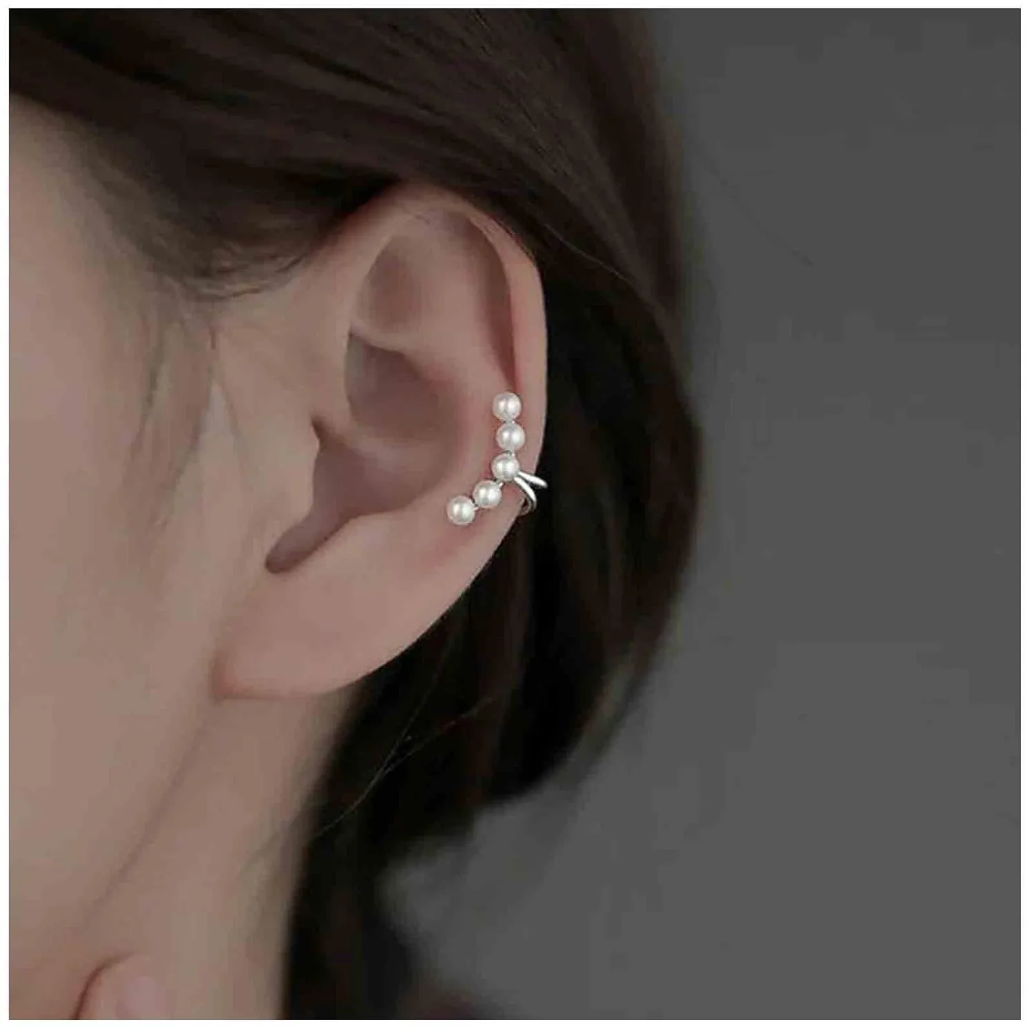 Boho Pearl Clip On Earrings Silver Pearl Ear Cuffs Earrings Vintage Pearl Clip Earrings No Piercing Cartilage Pearl Earrings Jewelry for Women (Silver)