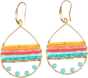 Boho Teardrop Multicolor Earrings Silver and Gold Plated with Colorful Varieties - Handmade Bohemian Turquoise Jewelry for Women and Beach Earrings For Women Vacation