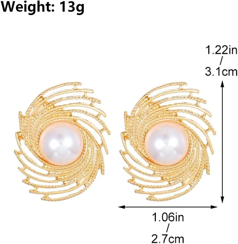 Boho Twisted Spiral Pearl Stud Earrings for Women Fashion Gold Swirls Statement Earrings Silver Beaded Earrings Wedding Bridal Jewelry