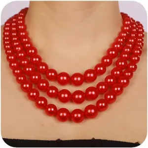 Boho Women Multilayer 1920s Necklace Red Black Gold Dainty Pearls Layered Choker Necklaces Handmade Beads Fashion Chunky Pendant Multilayer Adjustable Layering Chain Necklaces Set for Women