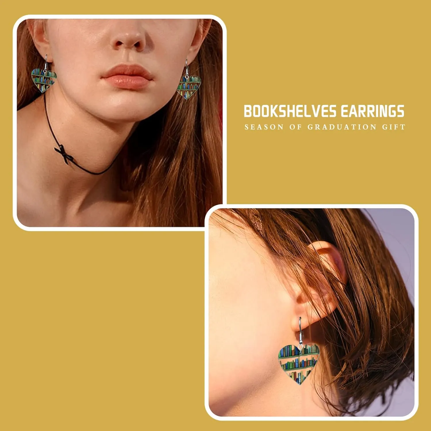 Bookcase Dangle Earrings for Women Teardrop Dangle Earrings with Book Shelves Patterned Acrylic Gifts for Women Girls (heart)