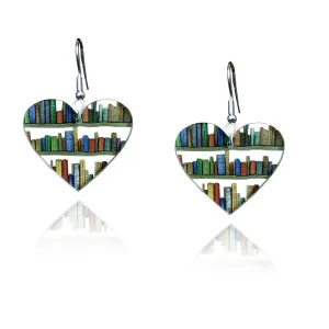 Bookcase Dangle Earrings for Women Teardrop Dangle Earrings with Book Shelves Patterned Acrylic Gifts for Women Girls (heart)