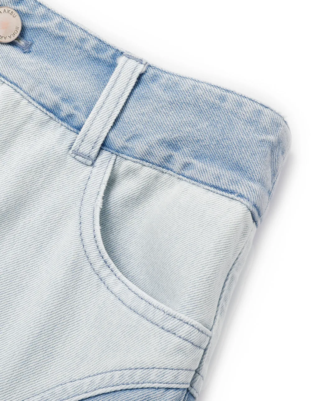 BORA AKSU Versatile Washed Blue Colour Block Slit Denim Skirt