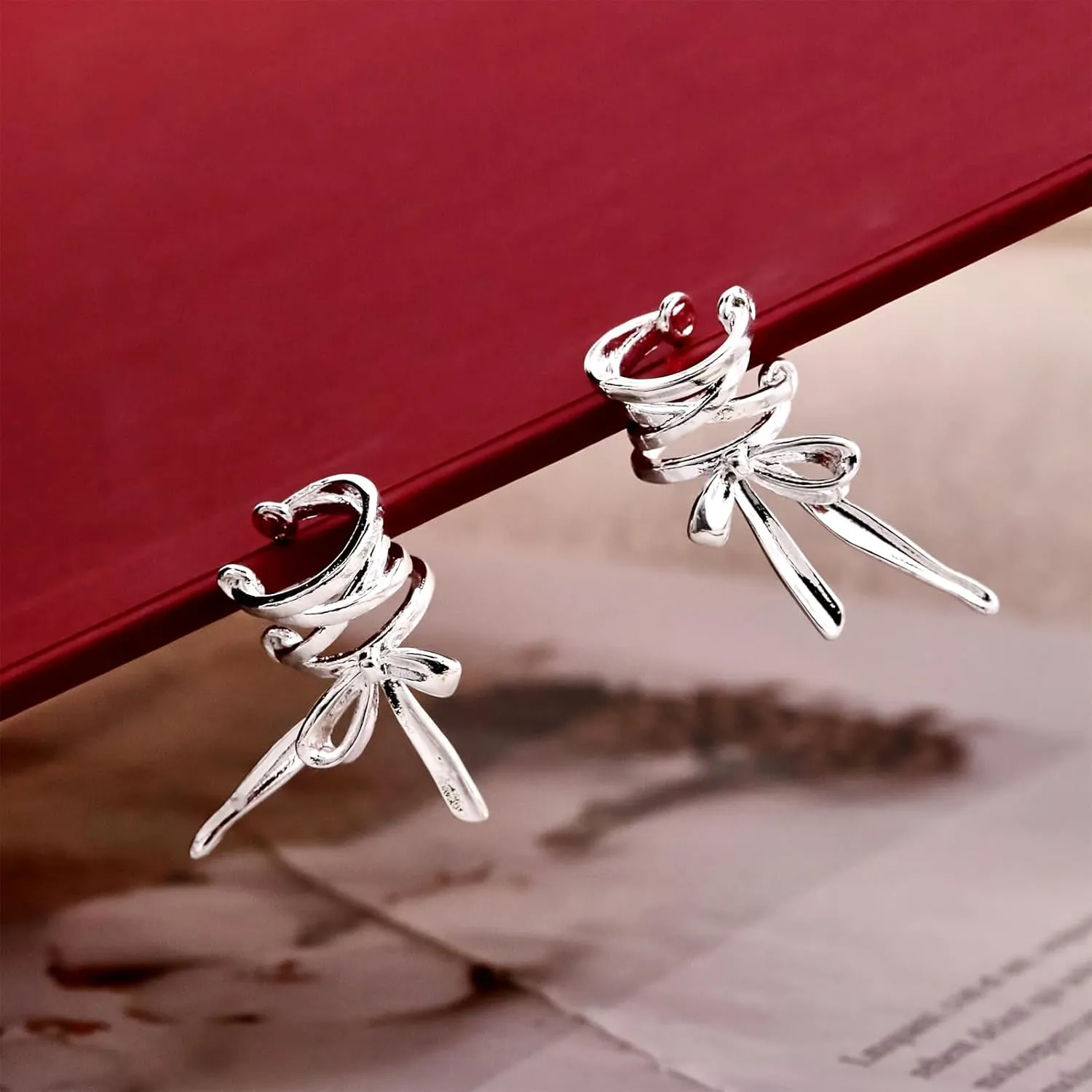 Bow Ear Cuff Earrings for Women Dainty Bow Wrap Cartilage Earrings Bohemia Non-Piercing Ribbon Ear Cuff Earrings Wedding Jewelry for Bride Bridesmaid