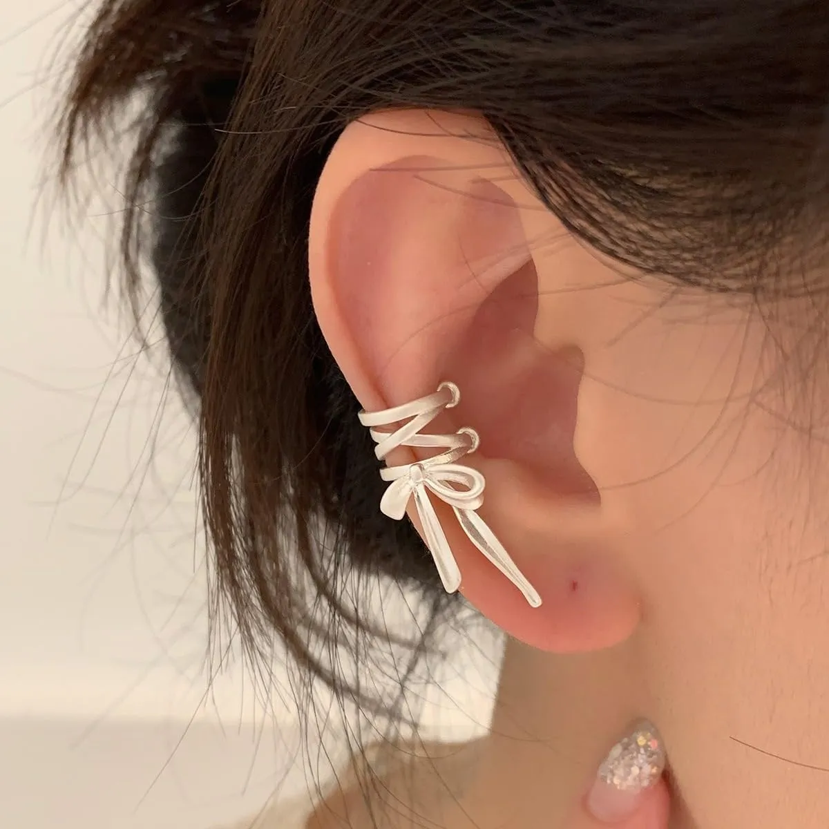 Bow Ear Cuff Earrings for Women Dainty Bow Wrap Cartilage Earrings Bohemia Non-Piercing Ribbon Ear Cuff Earrings Wedding Jewelry for Bride Bridesmaid