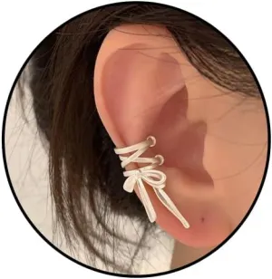 Bow Ear Cuff Earrings for Women Dainty Bow Wrap Cartilage Earrings Bohemia Non-Piercing Ribbon Ear Cuff Earrings Wedding Jewelry for Bride Bridesmaid