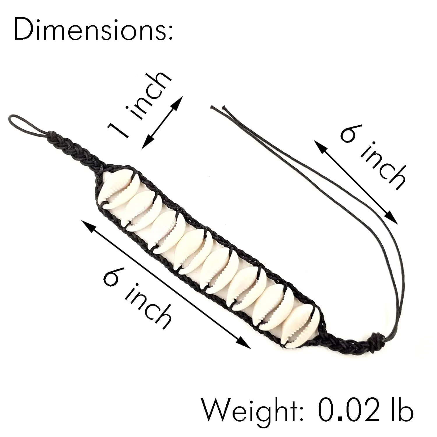 Bracelet Cowrie Puka Shell Adjustable Cotton Thread Beach Boho Chic Style for Men and Women 2Psc (Black)