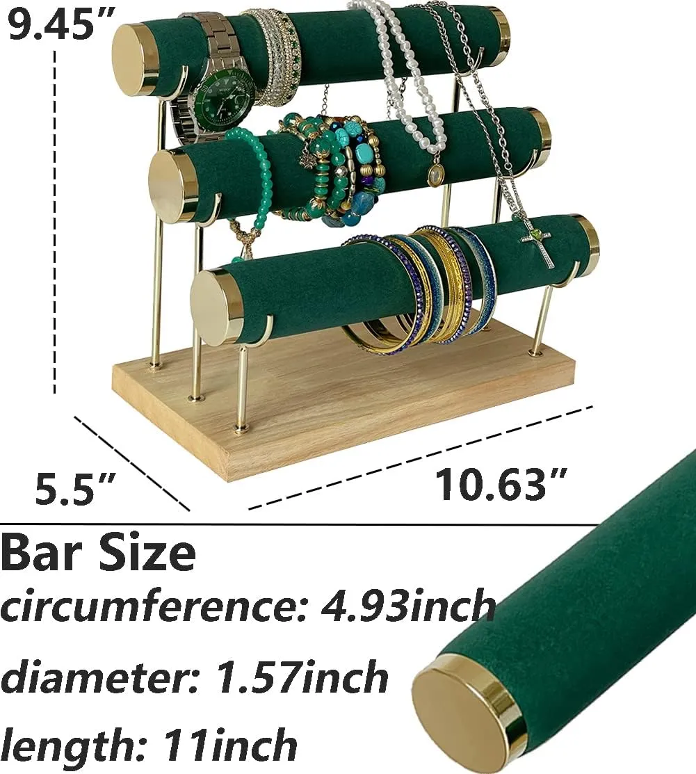 Bracelet Display Holder Small Size Jewelry Storage Stand 3 Tier Bangle Organizer Wooden Velvet Watch Tower