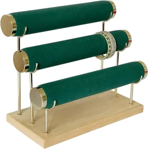 Bracelet Display Holder Small Size Jewelry Storage Stand 3 Tier Bangle Organizer Wooden Velvet Watch Tower