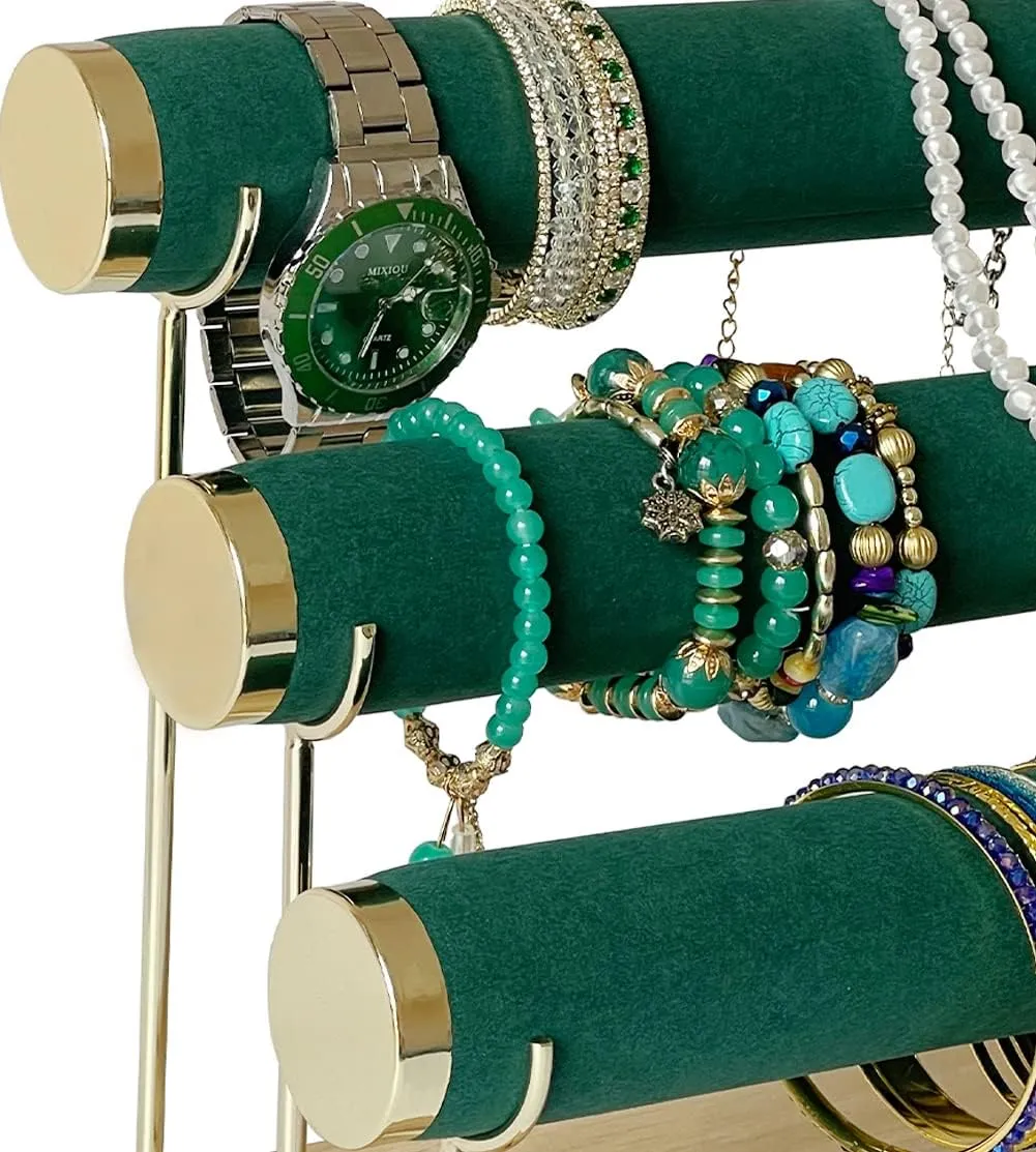 Bracelet Display Holder Small Size Jewelry Storage Stand 3 Tier Bangle Organizer Wooden Velvet Watch Tower