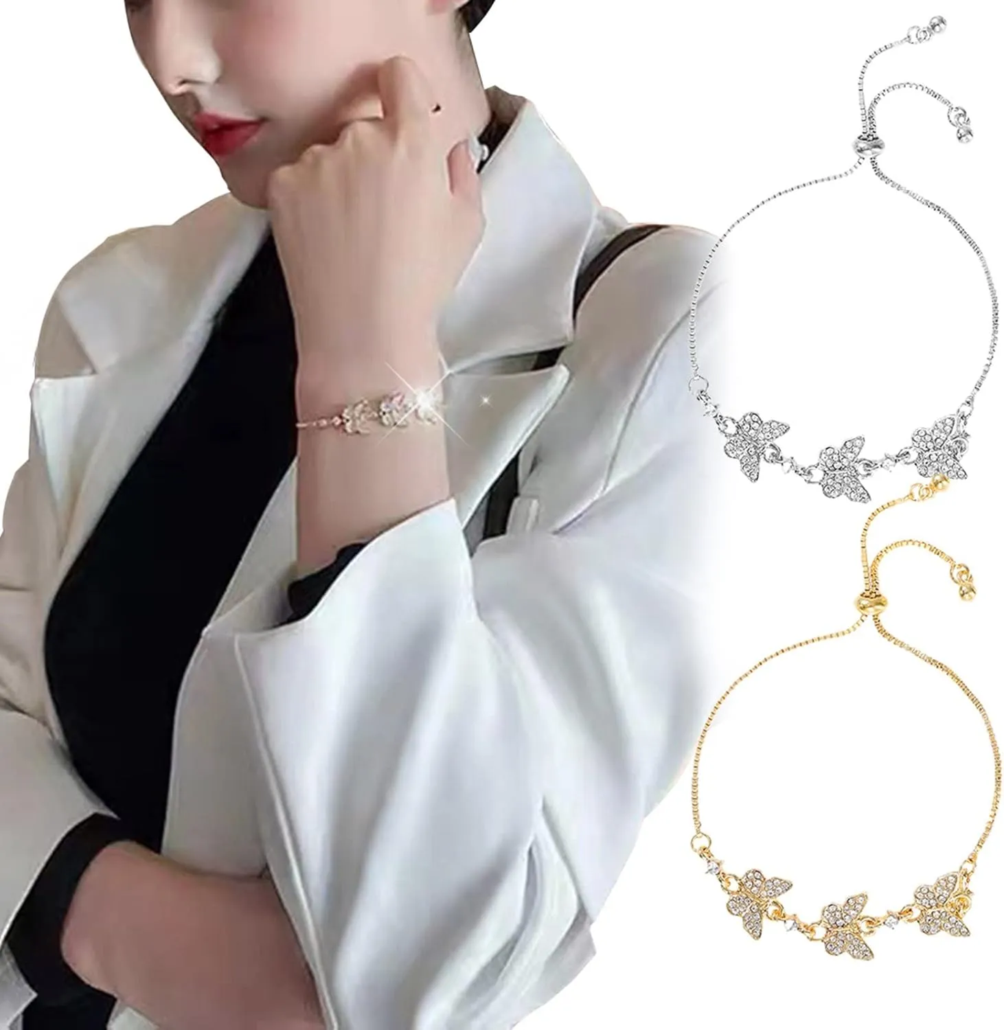 Bracelets for Girls 6-8 Crystal Zircon Jewelry Adjustable Gold Silver Chain Bracelets Gift Attractive