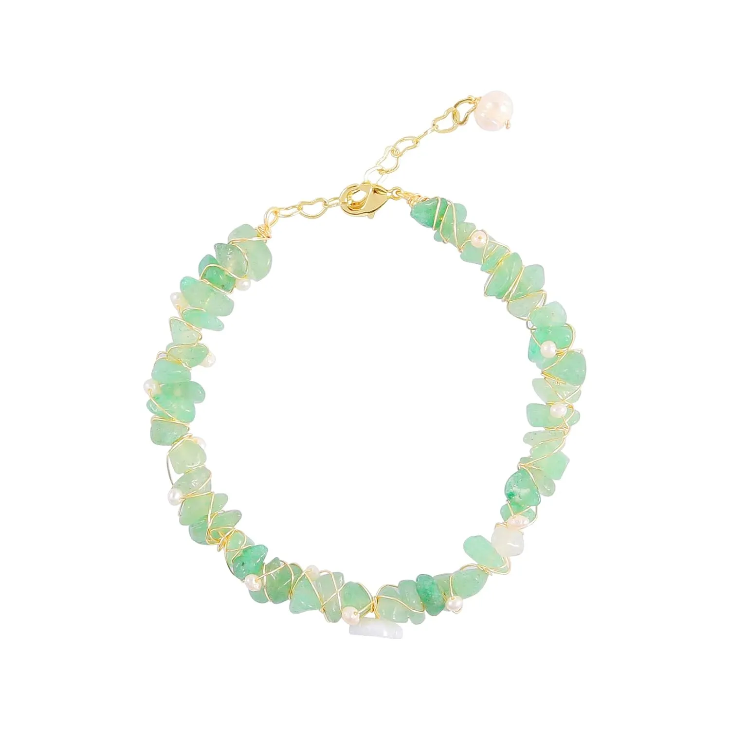 Bracelets for Women, Jade & Pearls and Shell Flower, Women Bracelets, 14K Gold Filled bracelets for women Jewelry Chain for Women Lover, Lucky Gift for Wedding (14K Gold Filled)