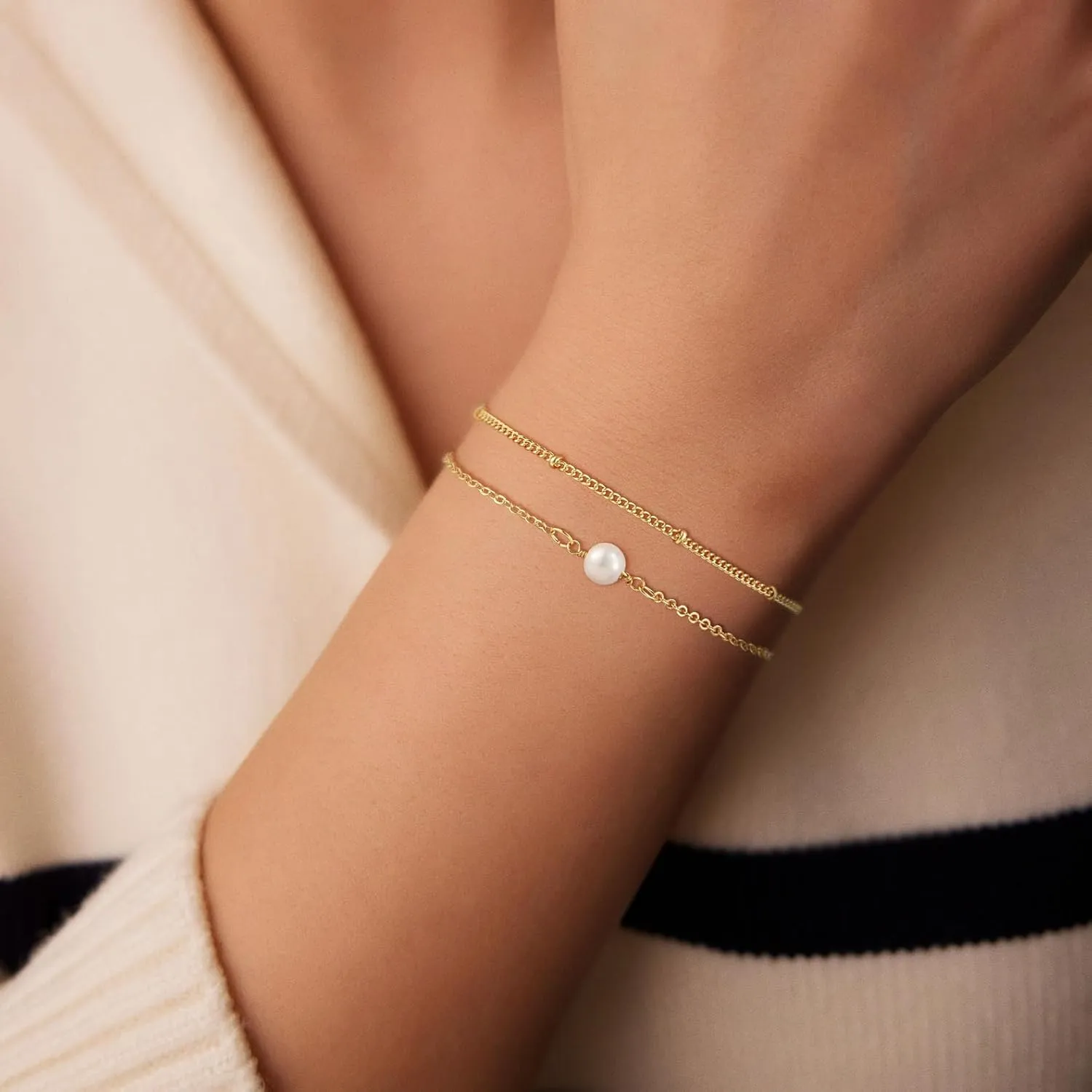 Bracelets for Women, Waterproof 14K Gold/Silver Plated Stackable Bracelets for Women Non Tarnish Trendy Dainty Paperclip Figaro Box Herringbone Hand Chain Bracelet Pack Stack Adjustable Jewelry for Women