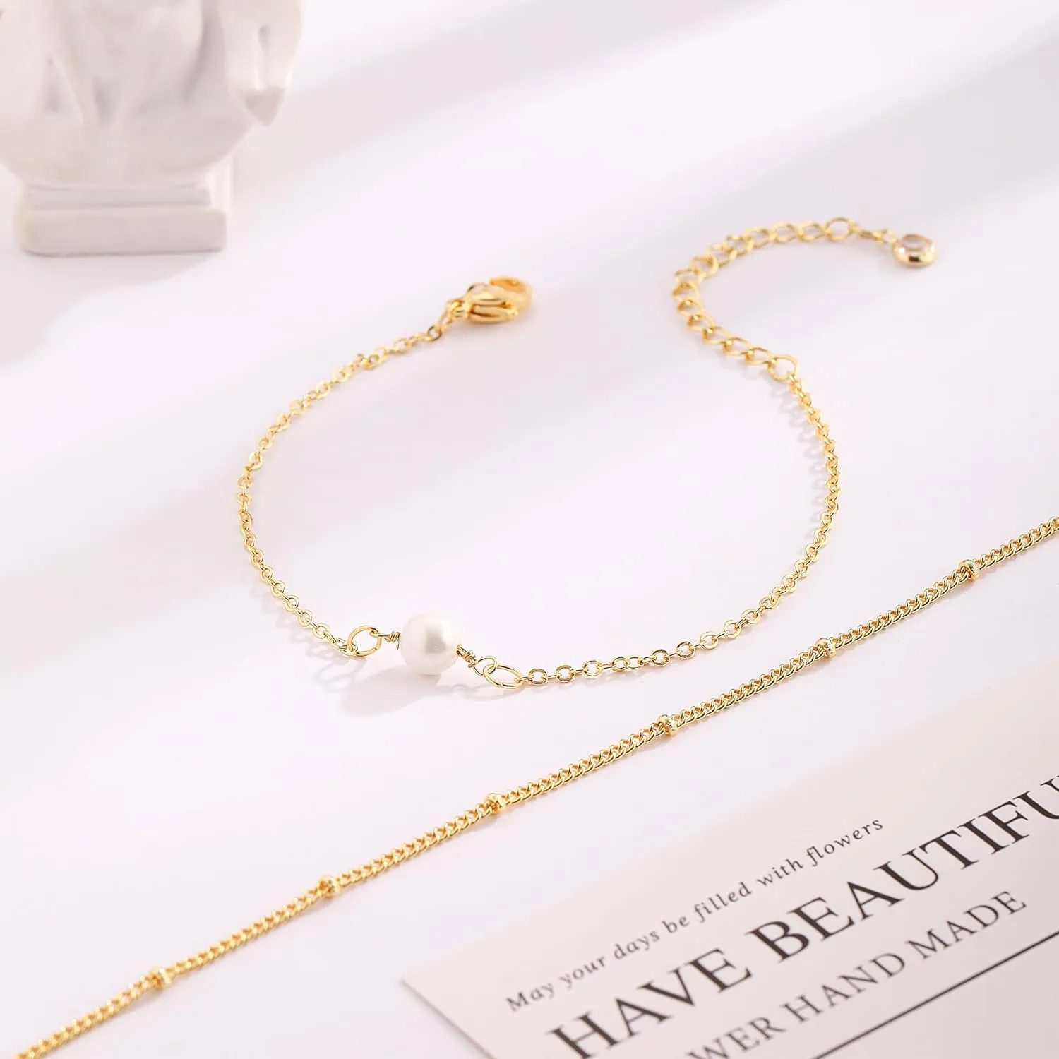 Bracelets for Women, Waterproof 14K Gold/Silver Plated Stackable Bracelets for Women Non Tarnish Trendy Dainty Paperclip Figaro Box Herringbone Hand Chain Bracelet Pack Stack Adjustable Jewelry for Women