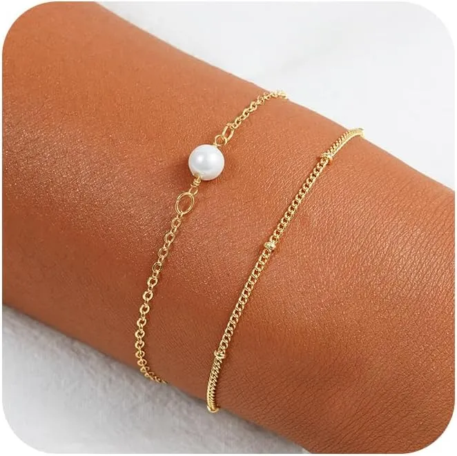 Bracelets for Women, Waterproof 14K Gold/Silver Plated Stackable Bracelets for Women Non Tarnish Trendy Dainty Paperclip Figaro Box Herringbone Hand Chain Bracelet Pack Stack Adjustable Jewelry for Women