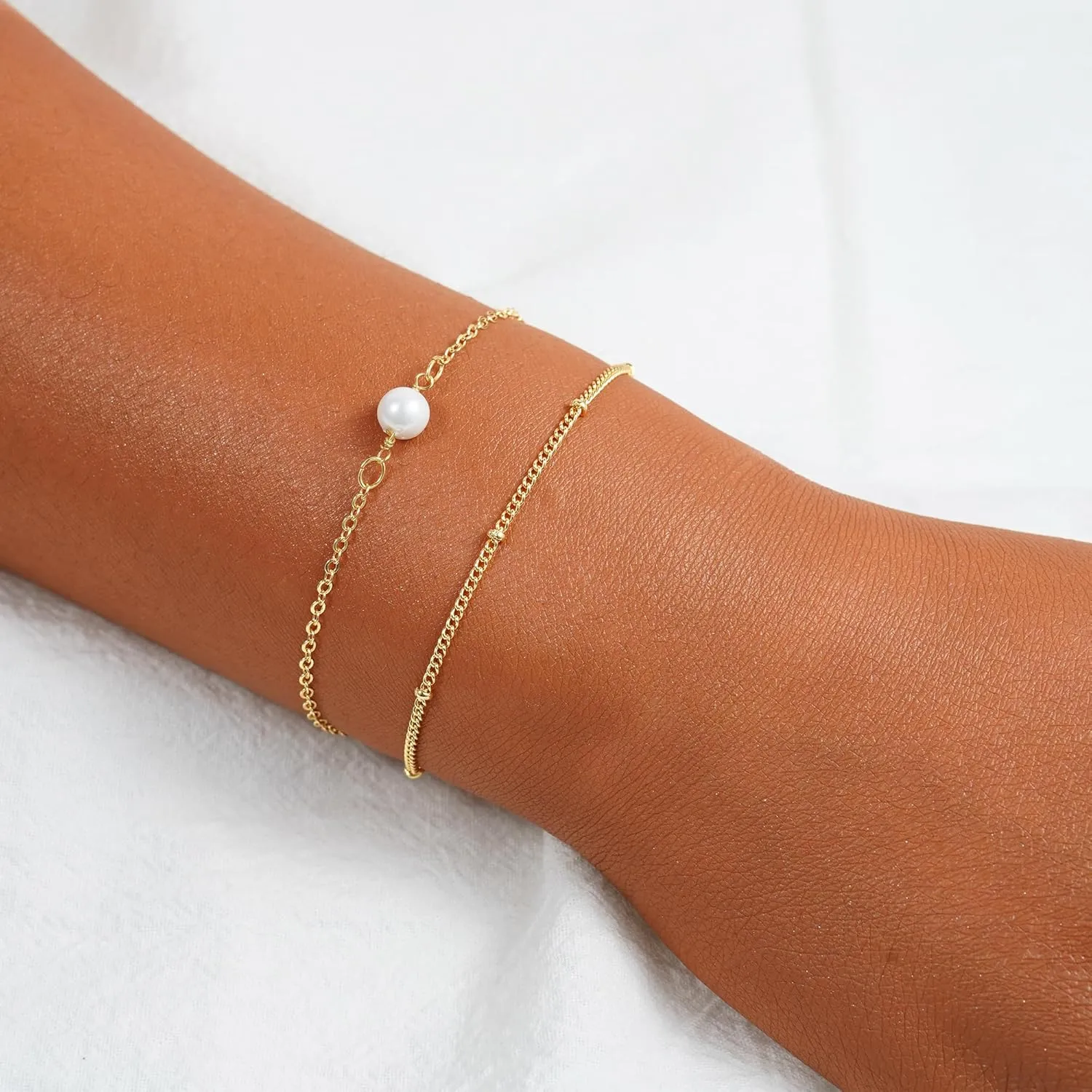 Bracelets for Women, Waterproof 14K Gold/Silver Plated Stackable Bracelets for Women Non Tarnish Trendy Dainty Paperclip Figaro Box Herringbone Hand Chain Bracelet Pack Stack Adjustable Jewelry for Women