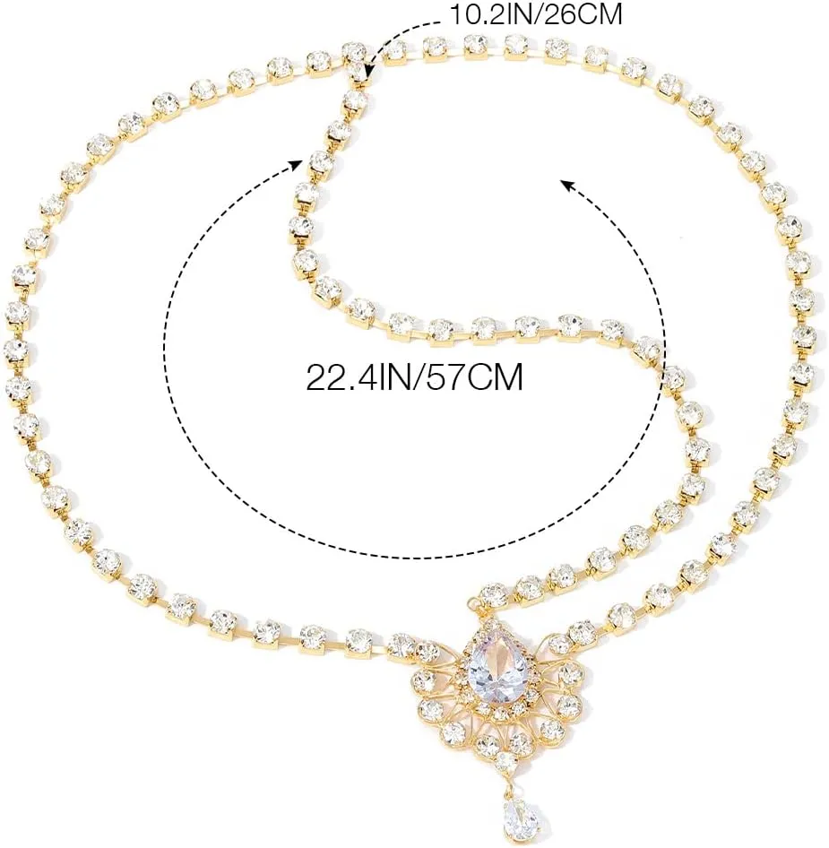 Brishow Crystal Head Chain Jewelry Gold Rhinestone Hair Chain Boho Bridal Headpiece for Women