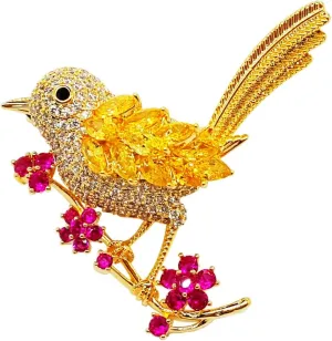 Brooches for Women Fashion Animal Bird Yellow Pink Flower Sweet Lovely Style