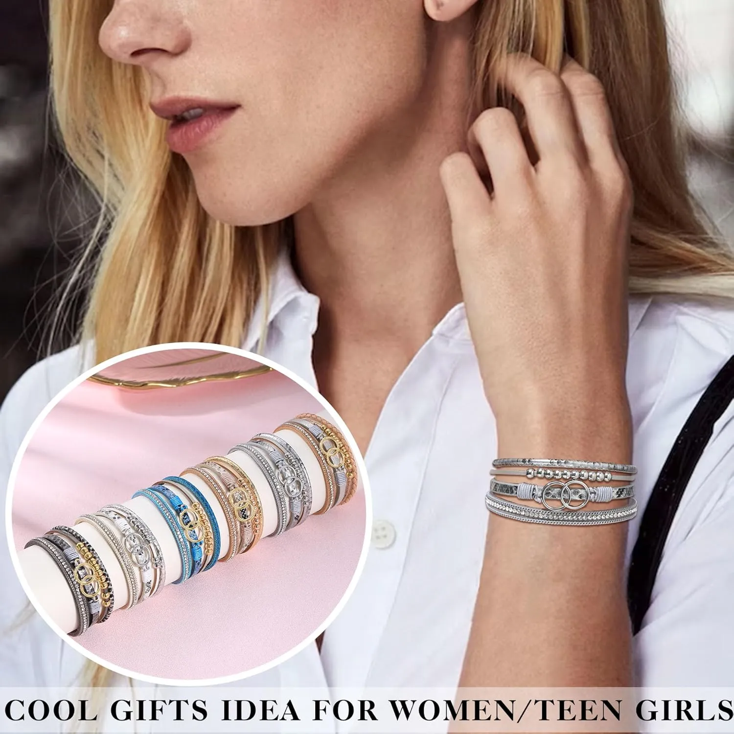 Btysun Bracelets for Women Birthday Gifts for Mom Inspirational Gifts for Women Mother's Day Daughter Wrap Bracelet Sister Friend Teen Girl Gifts Leather Layered Jewelry Valentines Gifts for Her