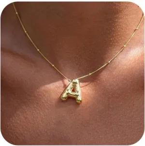 Bubble Lertter Necklace for Women,Bubble Initial Necklace Gold Layered Initial Necklaces Dainty Gold Charm Name Necklace Ballon Letter Pendant Necklace Chunky Necklaces for Women Trendy Jewelry