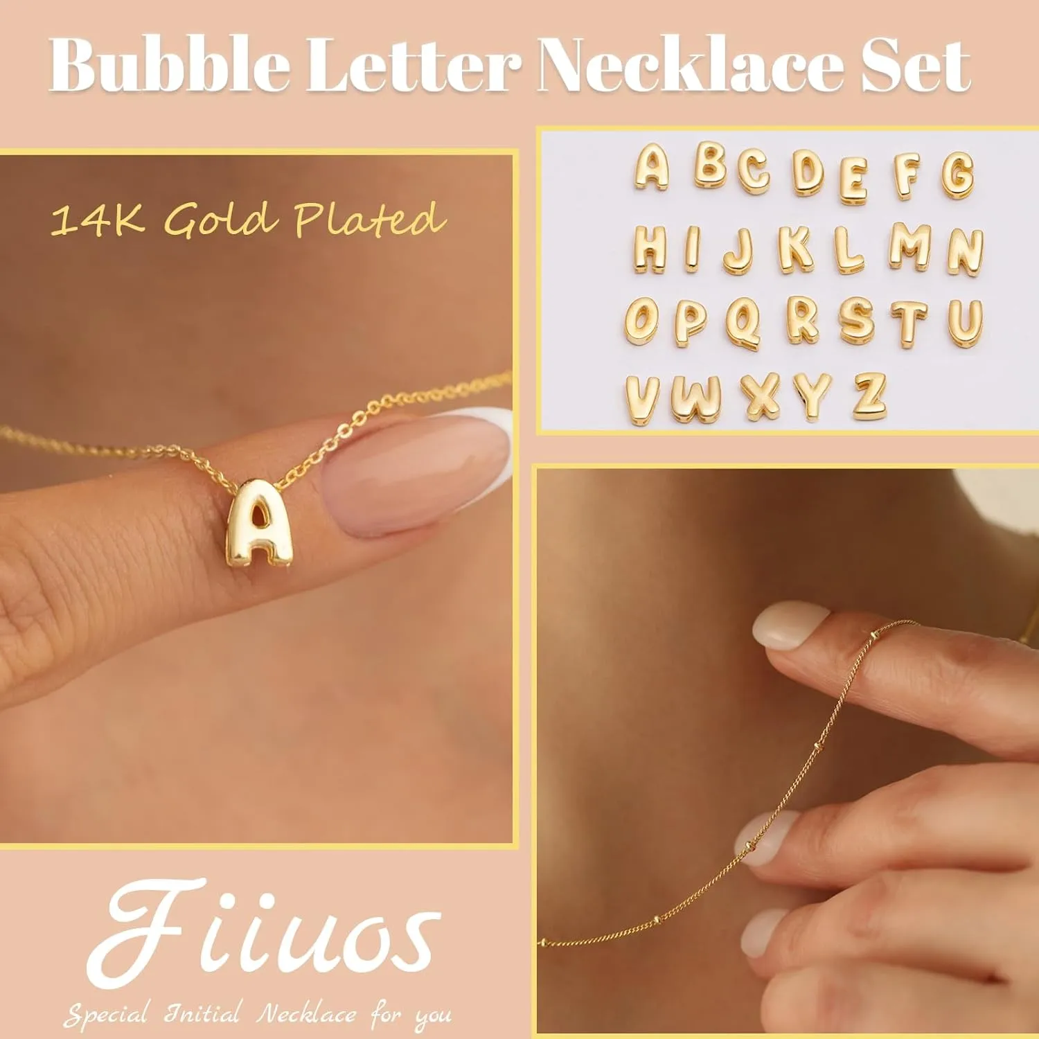 Bubble Letter Necklace Gold Layered Initial Necklace for Women 14K Gold Plated Small Balloon Pendant Necklaces Cute Name A-Z Choker Necklaces Personalized Gold Jewelry Gift