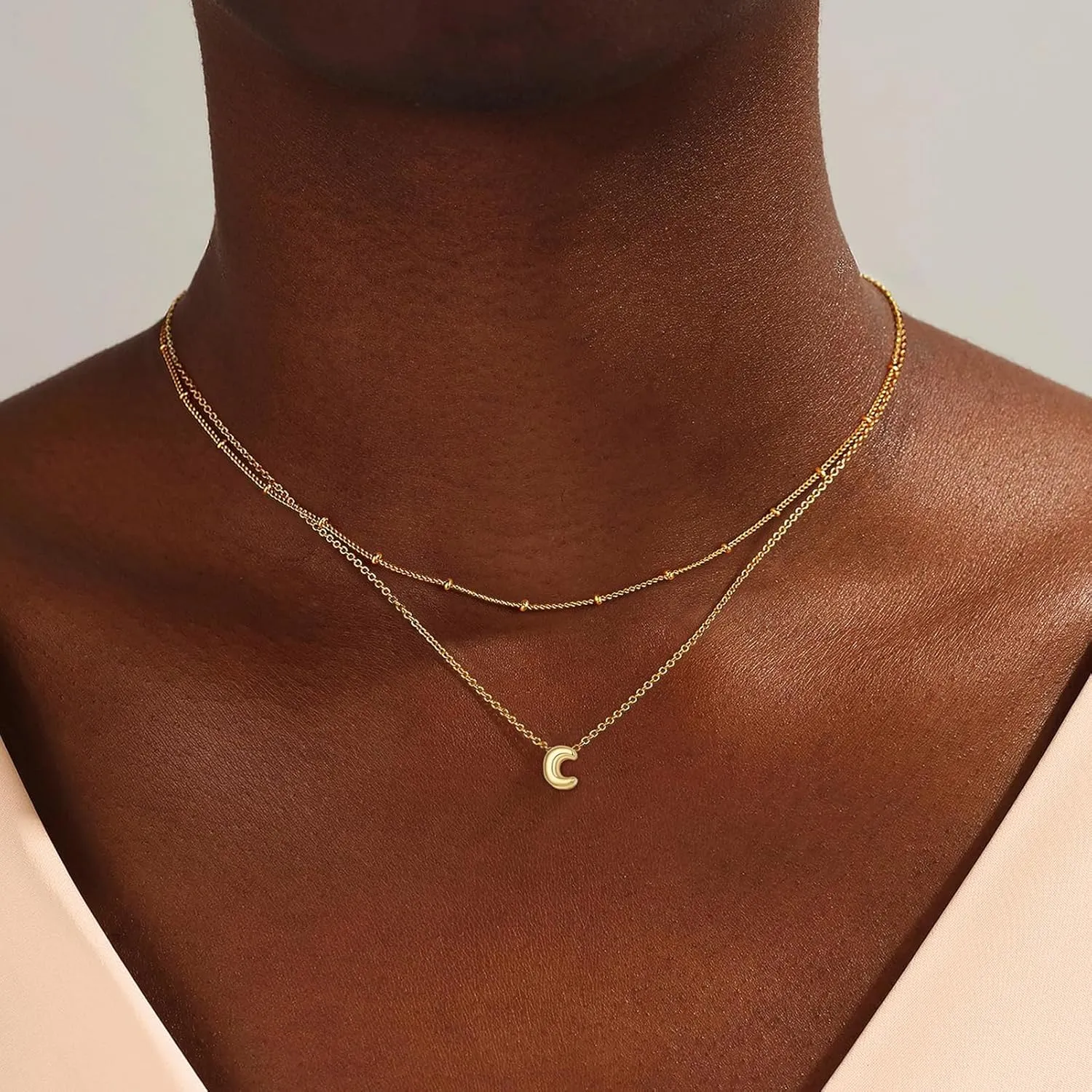 Bubble Letter Necklace Gold Layered Initial Necklace for Women 14K Gold Plated Small Balloon Pendant Necklaces Cute Name A-Z Choker Necklaces Personalized Gold Jewelry Gift