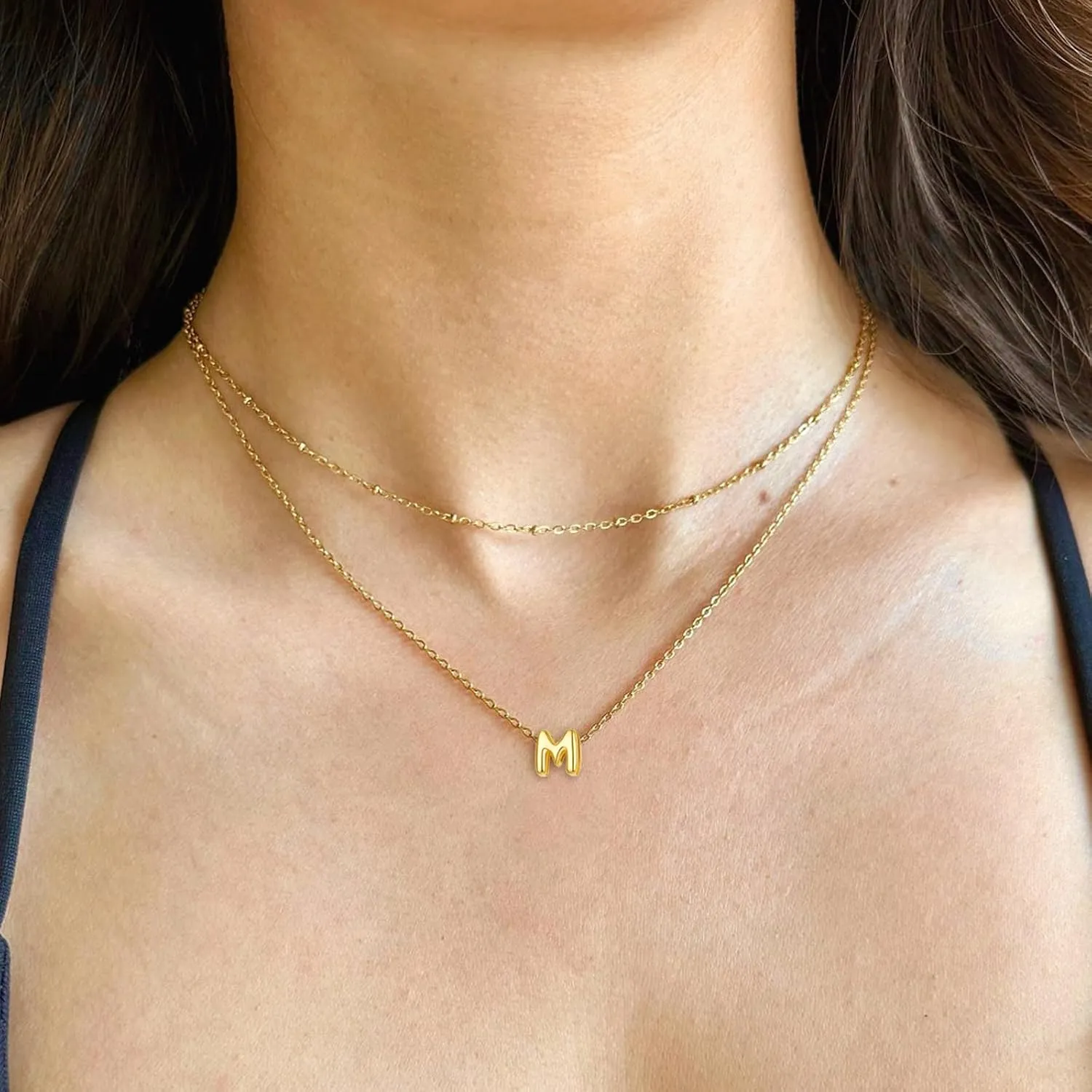 Bubble Letter Necklace Gold Layered Initial Necklace for Women 14K Gold Plated Small Balloon Pendant Necklaces Cute Name A-Z Choker Necklaces Personalized Gold Jewelry Gift