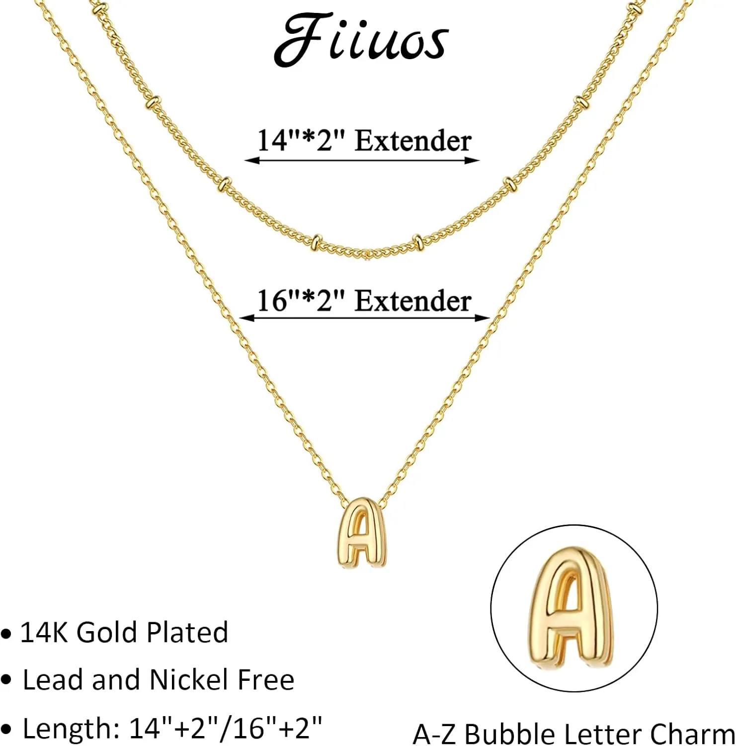 Bubble Letter Necklace Gold Layered Initial Necklace for Women 14K Gold Plated Small Balloon Pendant Necklaces Cute Name A-Z Choker Necklaces Personalized Gold Jewelry Gift