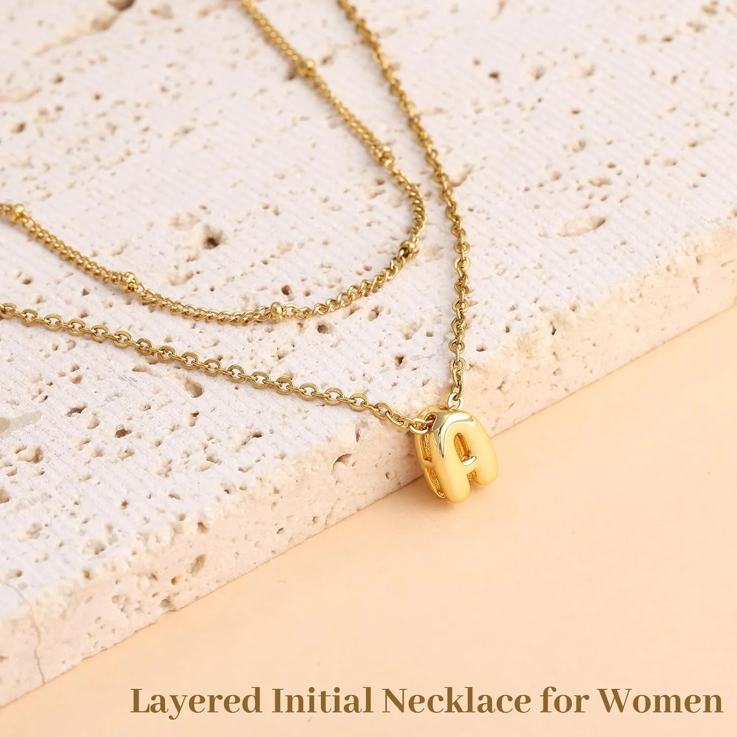 Bubble Letter Necklace Gold Layered Initial Necklace for Women 14K Gold Plated Small Balloon Pendant Necklaces Cute Name A-Z Choker Necklaces Personalized Gold Jewelry Gift