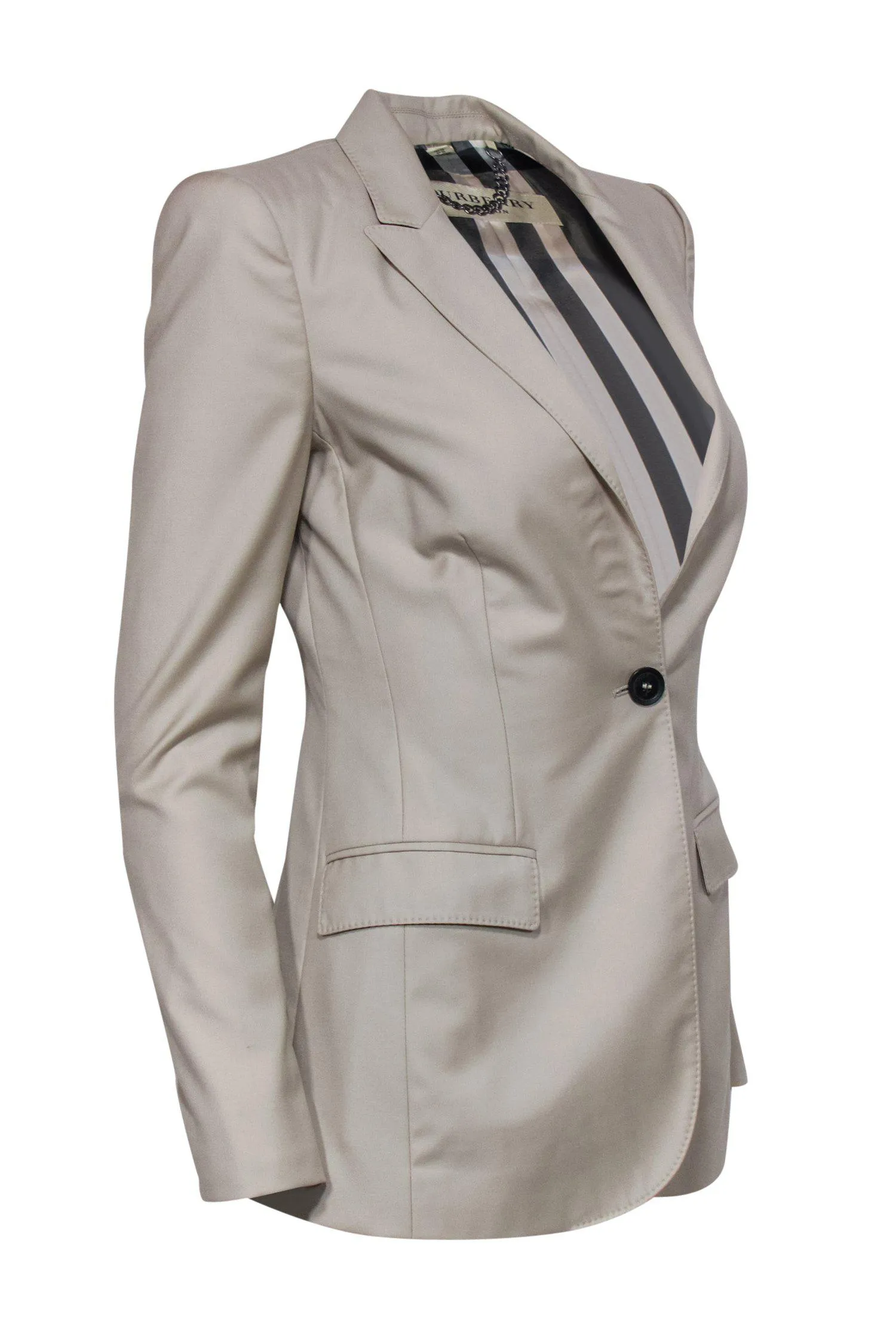 Burberry - Tan Single Button Slim Wool Blazer Sz 2