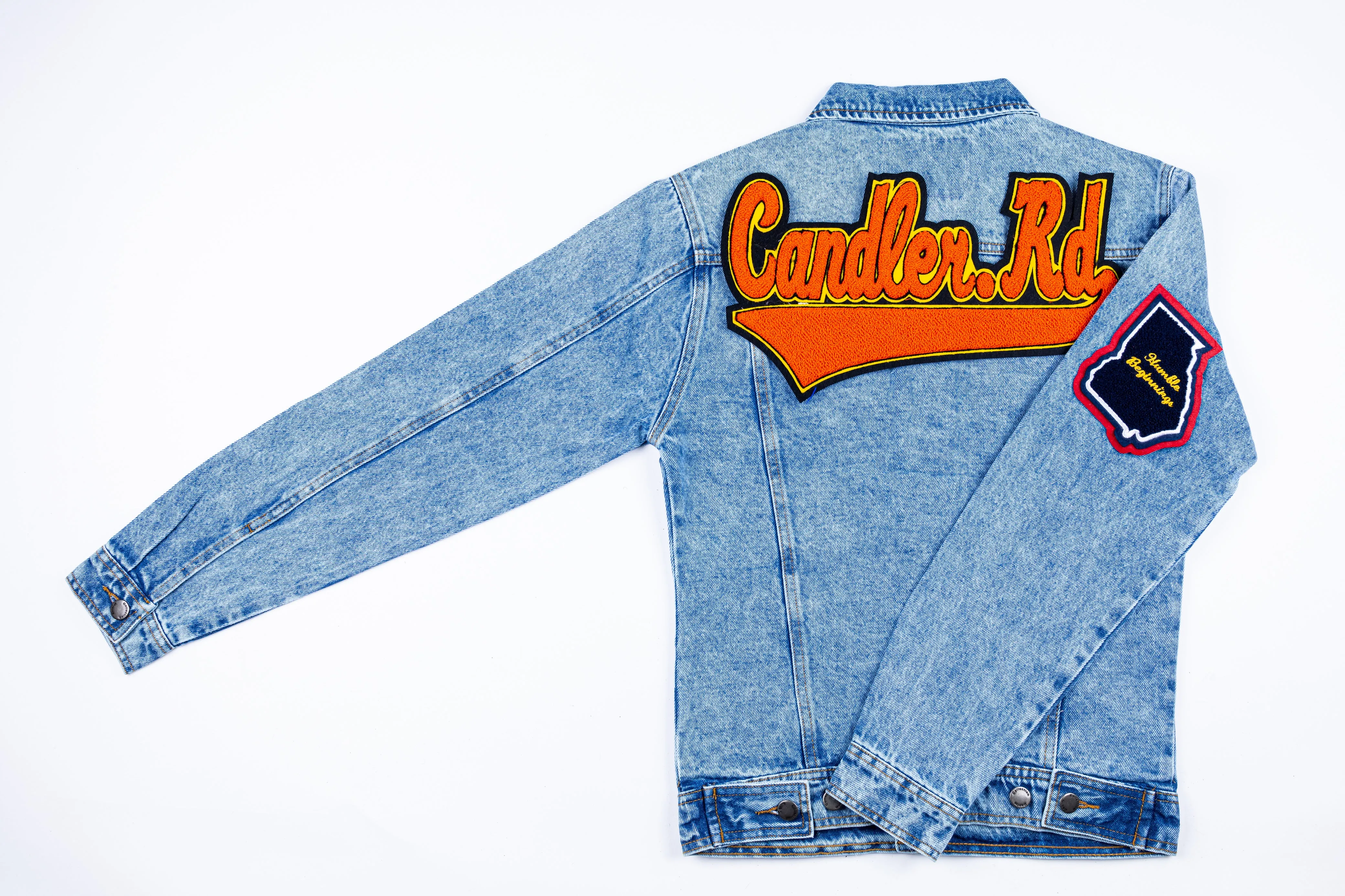 Burnt Orange & Yellow "Candler Road" Denim Jacket i