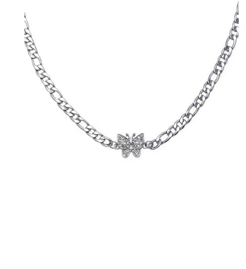 Butterfly Necklace Rhinestone Butterfly Pendant Necklace Layered Chain Necklace Crystal Butterfly Choker Jewelry Butterfly Gifts for Women