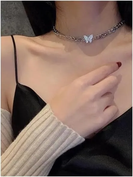 Butterfly Necklace Rhinestone Butterfly Pendant Necklace Layered Chain Necklace Crystal Butterfly Choker Jewelry Butterfly Gifts for Women