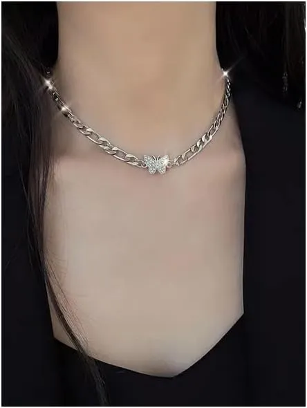 Butterfly Necklace Rhinestone Butterfly Pendant Necklace Layered Chain Necklace Crystal Butterfly Choker Jewelry Butterfly Gifts for Women