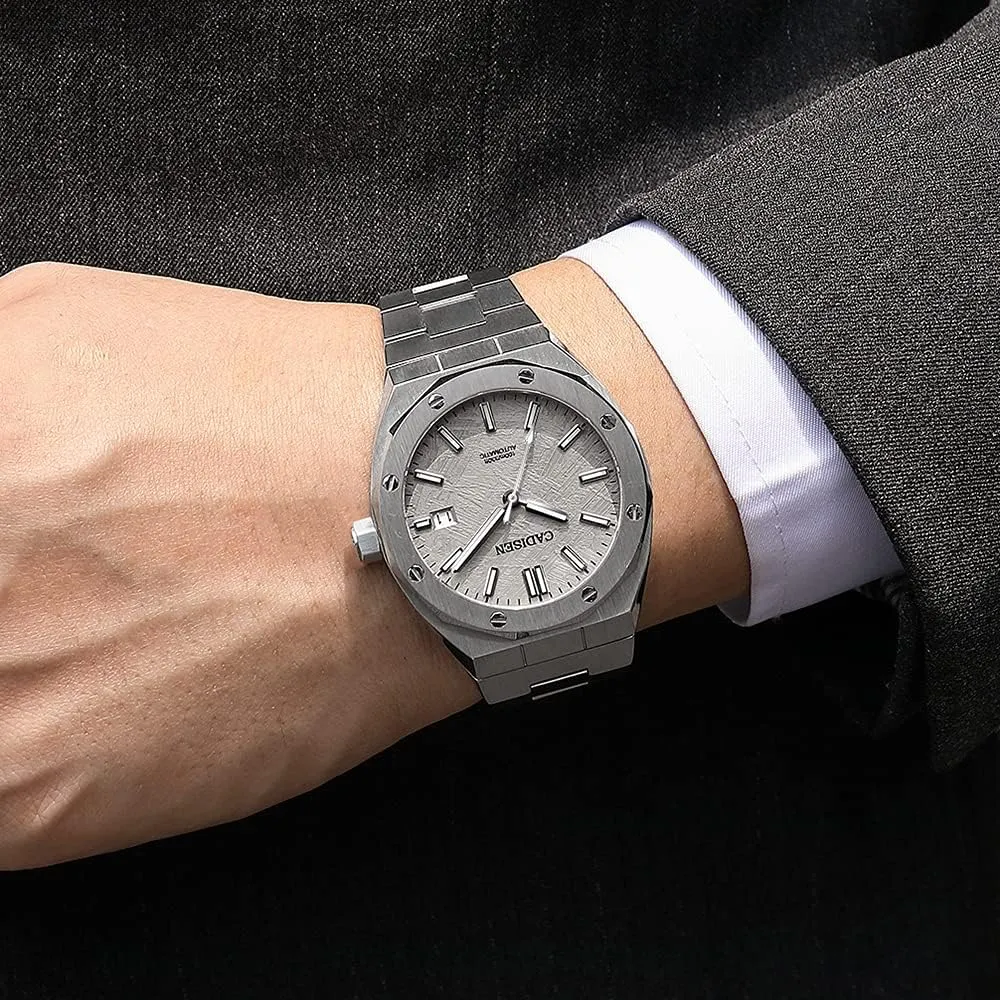 CADISEN Men's Automatic Mechanical Watches Full Stainless Steel Synthetic Sapphire 100m Waterproof Casual Business Sports Wrist Watch