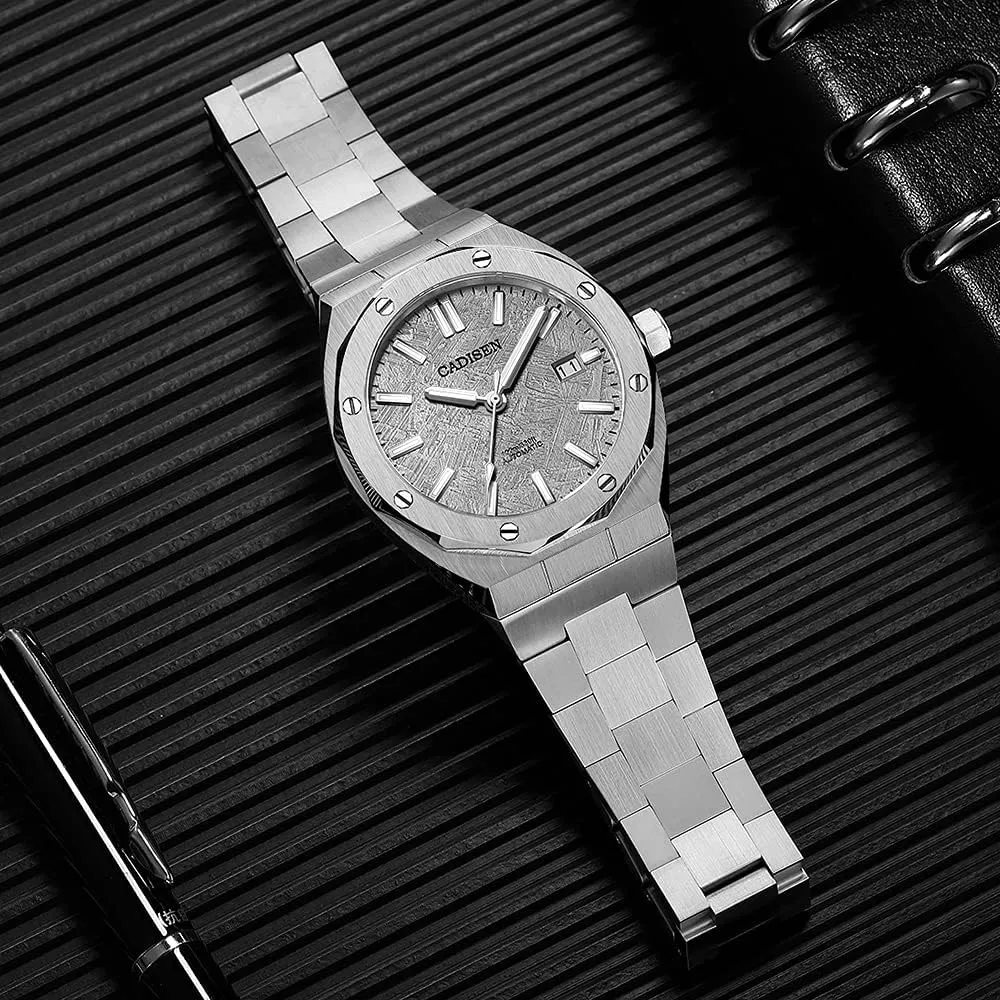 CADISEN Men's Automatic Mechanical Watches Full Stainless Steel Synthetic Sapphire 100m Waterproof Casual Business Sports Wrist Watch