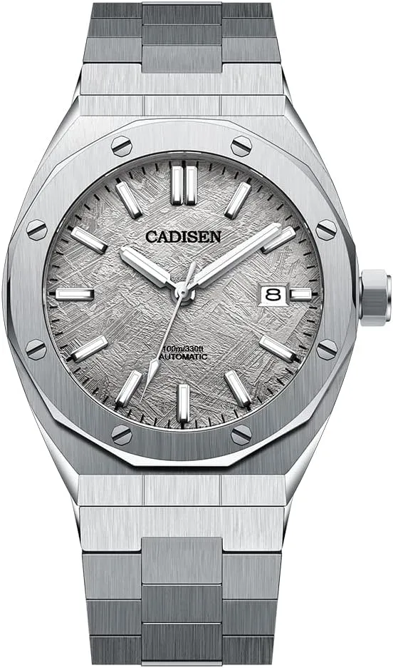 CADISEN Men's Automatic Mechanical Watches Full Stainless Steel Synthetic Sapphire 100m Waterproof Casual Business Sports Wrist Watch