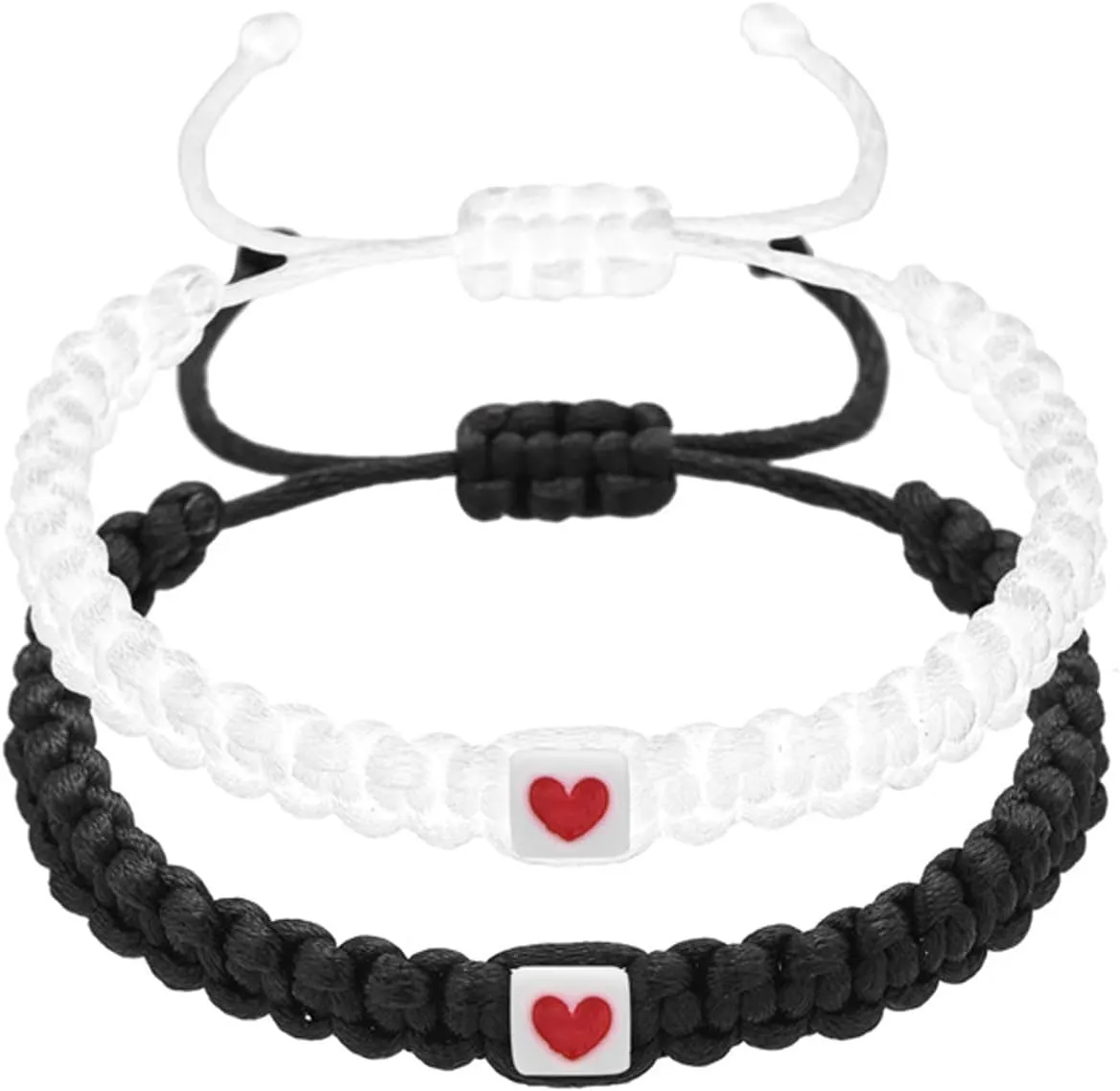 Caiyao 2Pcs Handmade Pinky Promise Heart Braided Bracelets Black White Love heart Matching Bracelets Adjustable Couples Friendships Long Distance Bracelets for Lover Best Friends Valentines Gifts