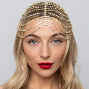 CAKURE 1920s Crystal Cap Headpiece Flapper Cap Head Jewelry Roaring 20s Hair Chain Headpiece Rhinestone Head Chain Jewelry Art Deco Party Hair Accesories for Women (a-gold, one size)