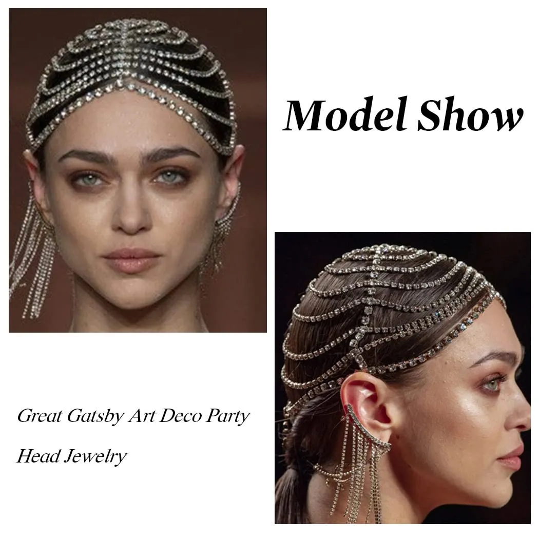 CAKURE 1920s Crystal Cap Headpiece Flapper Cap Headband Roaring 20s Headpiece Rhinestone Art Deco Party Hair Accesories for Women (b-silver, one size)