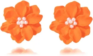 Camellia Pearl Stud Earrings for Women White Pearl Flower Earrings Preppy Earrings Hypoallergenic Boho Summer Holiday Beach Earrings