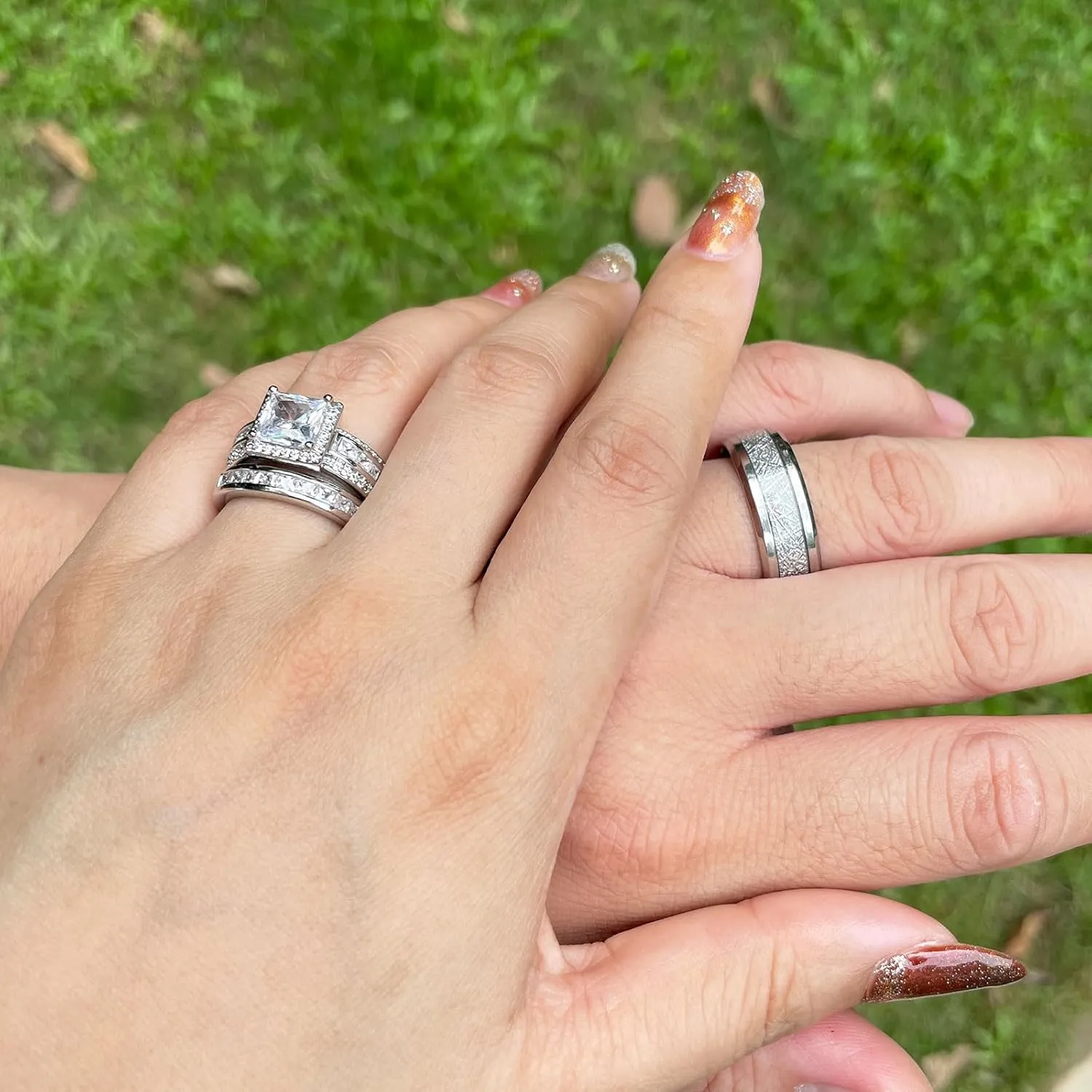CEJUG Wedding Bands Sets for Him and Her Couples Wedding Rings Engagement Ring Bridal Ring Women Matching Men's CZ Carbide Titanium Band