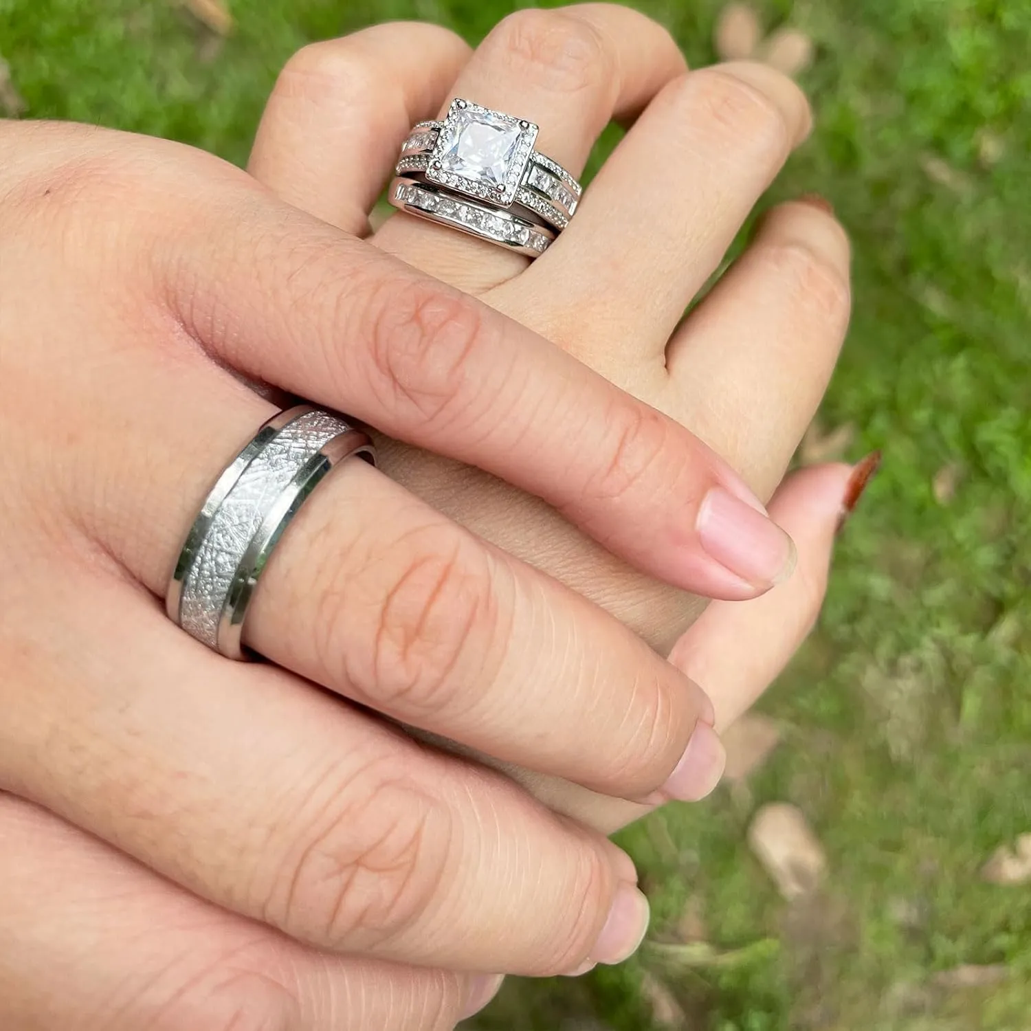 CEJUG Wedding Bands Sets for Him and Her Couples Wedding Rings Engagement Ring Bridal Ring Women Matching Men's CZ Carbide Titanium Band