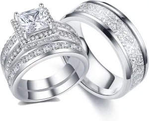 CEJUG Wedding Bands Sets for Him and Her Couples Wedding Rings Engagement Ring Bridal Ring Women Matching Men's CZ Carbide Titanium Band