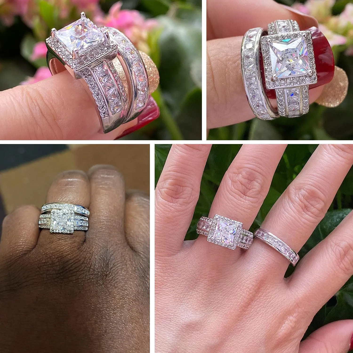 CEJUG Wedding Bands Sets for Him and Her Couples Wedding Rings Engagement Ring Bridal Ring Women Matching Men's CZ Carbide Titanium Band